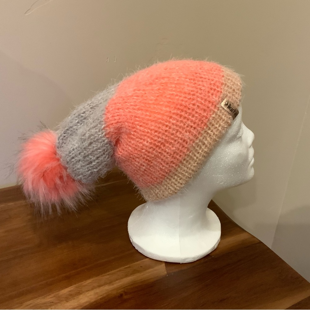 Slouchy Knitted Winter Reversible Hat with Faux Fur and Snap Pom